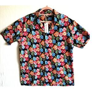 Boemo Man Shirt Sample Tags Mens Med Floral Short Sleeve Button Down Casual NWT
